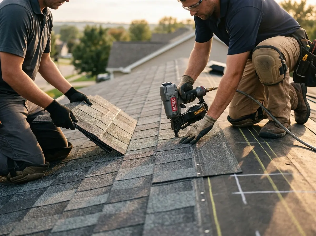 Professional roofer working on a residential roof in Park Forest